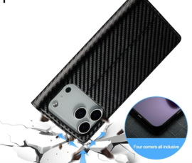 Luxe BoekCover Hoes Etui voor Apple iPhone 17 PRO MAX -   Zwart   -  Rood  -  Carbon