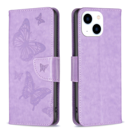 PU BookCover Hoes Etui voor iPhone 15    Paars   Vlinders