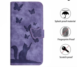 BookCover Hoes Etui voor Samsung Galaxy A56 - A36  -  Vlinders en Kat  - Paars  - Reliëf