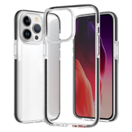 TPU Bescherm-Hoes Cover Skin + Screenprotector voor iPhone 15 Pro Max  Transparant-Zwart