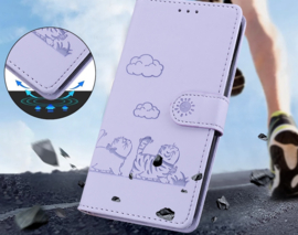 BookCover Hoes Etui voor Samsung Galaxy S24 - S25  -  Lila  -  Cartoon Cats - Kat - Reliëf