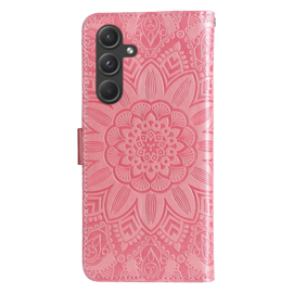 BookCover Hoes Etui voor Samsung Galaxy A55  -  Roze  - Bloem-Motief in Reliëf