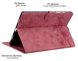 Luxe Bescherm-Etui Hoes Map voor Samsung Galaxy Tab S9 FE  -  S10 FE - 10.9 -    Bloemen en Kat -  Rood