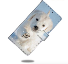 BookCover Hoes Etui voor iPhone 13 - 14    Puppy in de Sneeuw