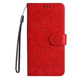 PU BoekCover Hoes Etui voor Samsung Galaxy A36 - A56   Rood   -  Bloem-Motief in Reliëf