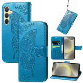 PU BoekCover Hoes Etui voor Samsung Galaxy A36 - A56   Turquoise  -  Vlinder. Reliëf