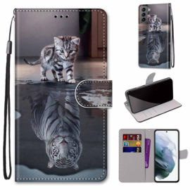 BookCover Hoes Etui voor Samsung Galaxy S22 5G  - Kat Tijger