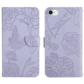 BookCover Hoes Etui voor iPhone 7 - 8 - iPhone SE    Paars -   Vlinder Relief