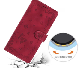 BoekCover Hoes Etui voor Samsung Galaxy A37 - A36 - A56 -  Bordeaux Rood  -  Vlinders -  Reliëf