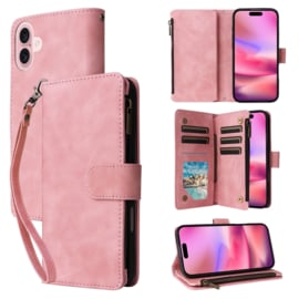 Portemonnee - Etui  Tas voor iPhone 16  - Met Schouder - Draagkoord -  Roze