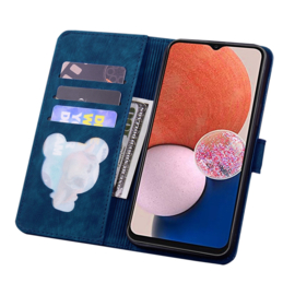 BookCover Hoes Etui voor Samsung Galaxy S24 FE  -  Blauw - Bloemen Kat - Reliëf
