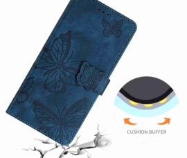 BoekCover Hoes Etui voor Samsung Galaxy A37 - A36 - A56 -  Blauw  -  Vlinders -  Reliëf