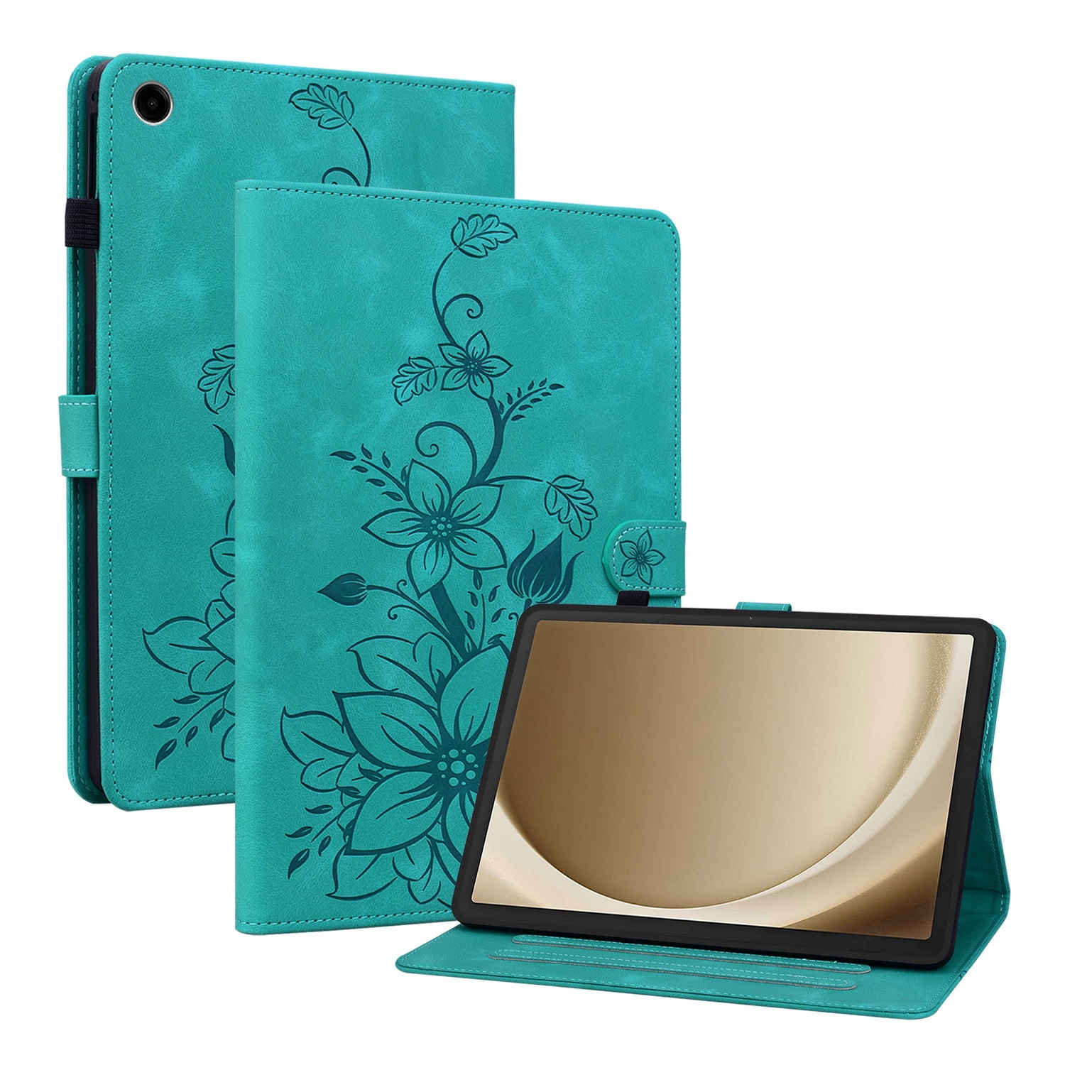 Luxe Bescherm-Etui Hoes Map voor Samsung Galaxy Tab A9 Plus  -  11"  -    Lelie  - Turquoise