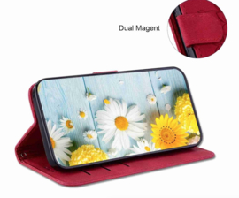 BoekCover Etui Hoes voor Samsung Galaxy S26  -  Rood   -  Lelie  - Reliëf