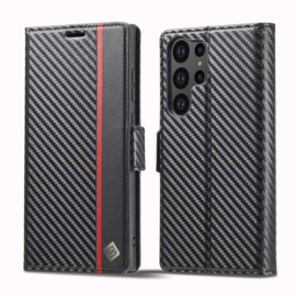 Luxe BookCover Hoes Etui voor Samsung Galaxy S24 ULTRA  -  Zwart Rood Carbon