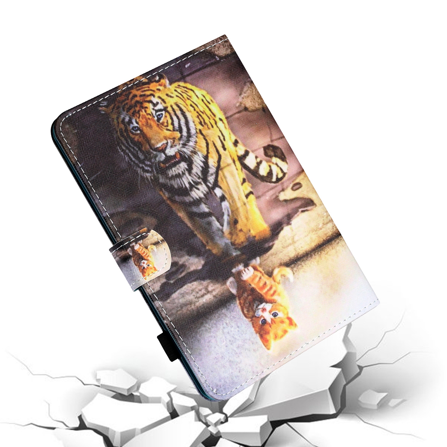 Bescherm-Etui Hoes Map voor Samsung Galaxy Tab A9 Plus - 11 -  Kitten-Tijger - Schilderij-stijl