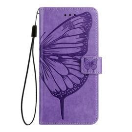 PU BookCover Hoes Etui voor iPhone 16  - Paars -   Vlinder - Bloem Motief