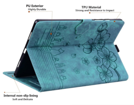 Luxe Bescherm-Etui Hoes Map voor Xiaomi Pad 7 - Pad 7 PRO - Pad 8 - Pad 8 Pro -     Bloemen en Kat -  Groen