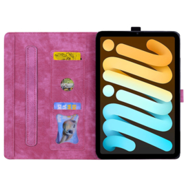 Luxe Bescherm-Etui Hoes Map voor iPad Mini 6 - Mini 7   -    Bloemen en Kat -  Roze
