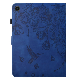 Luxe Bescherm-Etui Hoes Map voor Samsung Galaxy Tab A9 Plus  - 11    "Kolibrie"   Blauw