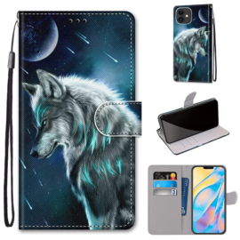 BookCover Hoes Etui voor iPhone 13 - iPhone 14     Wolf