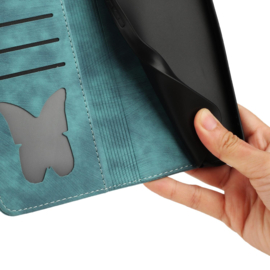 BookCover Hoes Etui voor Samsung Galaxy A56 - A36  -  Vlinders en Kat  - Groen  - Reliëf