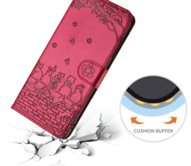 BookCover Hoes Etui voor Google Pixel 9 - 9 PRO -   Rood  - Katten op muurtje - Reliëf