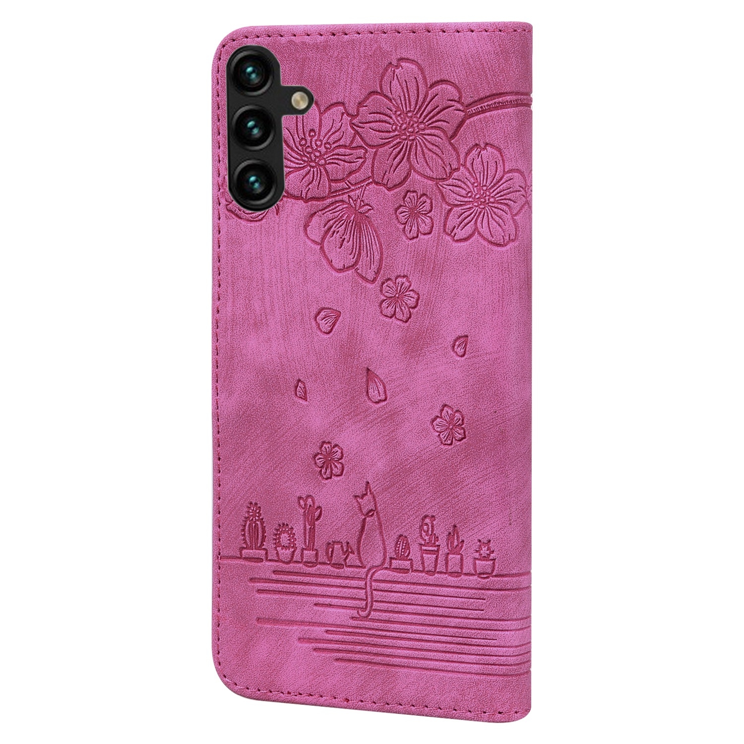 BookCover Hoes Etui voor Samsung Galaxy A35 - A55  -  Roze  - Bloemen Kat - Reliëf