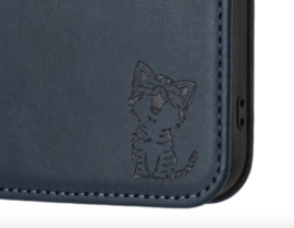 Luxe BookCover Hoes Etui voor Samsung Galaxy A16 - A26  -  Blauw  - Kat  - Reliëf