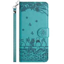 BookCover Hoes Etui voor Samsung Galaxy S26 ULTRA  -  Turquoise  - Katten op Muurtje - Reliëf