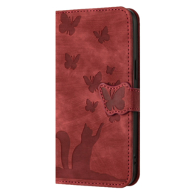 BookCover Hoes Etui voor Samsung Galaxy A56 - A36  -  Vlinders en Kat  - Rood  - Reliëf