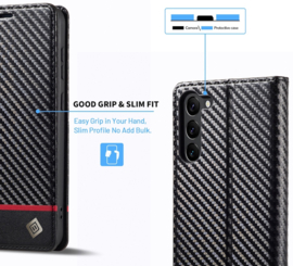 Luxe BookCover Hoes Etui voor Samsung Galaxy S24 - S25  Zwart Rood Carbon - V2
