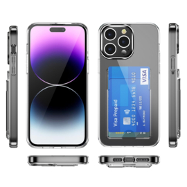 TPU Bescherm-Hoes Skin Cover met Pas-vak voor IPhone 15  - Transparant