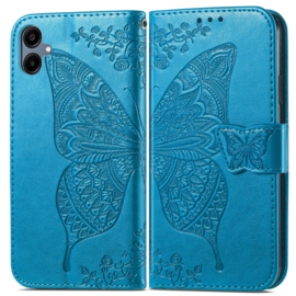 PU BookCover Hoes Etui voor Samsung Galaxy A06    Vlinders   Turquoise