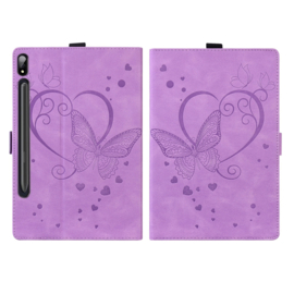 Luxe Bescherm-Etui Hoes Map voor Samsung Galaxy Tab S9 FE  -  S10 FE  -  10.9"  -    Hart en Vlinder  - Paars