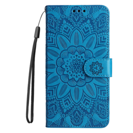 BookCover Hoes Etui voor Samsung Galaxy A55  -  Blauw  - Bloem-Motief in Reliëf