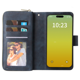 Luxe BookCover - 9 Cards - Wallet Etui voor iPhone 15  -  Blauw