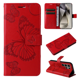 BookCover Hoes Etui voor Samsung Galaxy S25 Ultra  -  Rood   - Vlinder   -  Reliëf