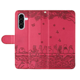 BookCover Hoes Etui voor Samsung Galaxy A56 - A36  -  Rood  - Katten op Muurtje - Reliëf