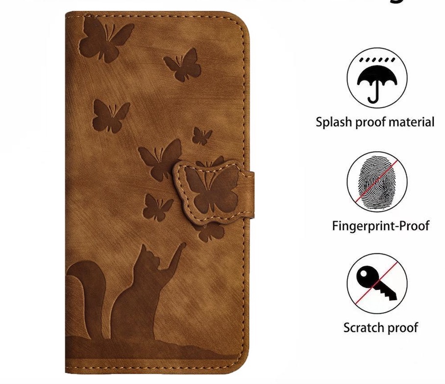 BookCover Hoes Etui voor Samsung Galaxy A16 - A26  -  Vlinders en Kat  - Bruin  - Reliëf
