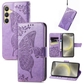 PU BoekCover Hoes Etui voor Samsung Galaxy A36 - A56   Paars  -  Vlinder. Reliëf