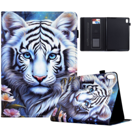 Bescherm-Etui Map Cover voor  Apple iPad 10 - 11 -  A16 - 10.9  -  Snow Tijger - Blauw Wit   - A2696