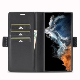 Luxe BookCover Hoes Etui voor Samsung Galaxy S25 Ultra -  Zwart Rood Carbon