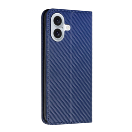 Luxe BookCover Hoes Etui voor iPhone 16   -     Blauw - Carbon