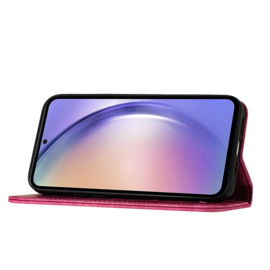 BookCover Hoes Etui voor Samsung Galaxy A55  -  Roze - Vlinders en Kat - Rellief