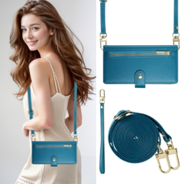 Luxe Portemonnee - Etui  Hoes Tas voor Samsung Galaxy S26   - Met Schouder - Draagkoord -  Blauw