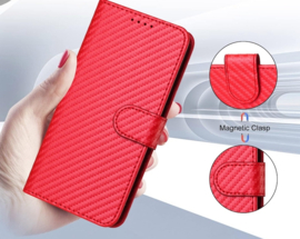 Carbon Boek Bescherm-Etui Hoes voor Samsung Galaxy A35  -  Rood