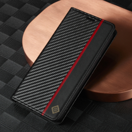 Luxe BookCover Hoes Etui voor Google  Pixel 9  -  9 PRO -   Zwart-Rood-Carbon