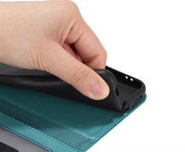 BookCover Hoes Etui voor Samsung Galaxy A06  -  Turquoise  - Katten op muurtje - Reliëf