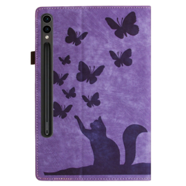 Bescherm-Etui Hoes Map voor Samsung Galaxy Tab S9 Plus - S9 FE Plus - S10 PLUS - 12.4 - Kat Vlinder -  Paars
